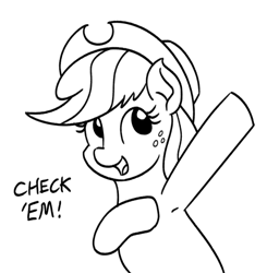 Size: 689x702 | Tagged: safe, artist:mkogwheel, imported from derpibooru, applejack, earth pony, pony, armpits, black and white, female, grayscale, mare, monochrome, raised hoof, simple background, solo, white background