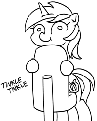 Size: 687x855 | Tagged: safe, artist:mkogwheel, imported from derpibooru, lyra heartstrings, pony, unicorn, bipedal, black and white, female, grayscale, implied urine, l.u.l.s., mare, monochrome, onomatopoeia, simple background, solo, urinal, white background