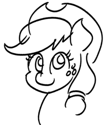 Size: 406x491 | Tagged: safe, artist:mkogwheel, imported from derpibooru, applejack, earth pony, pony, applejack's hat, black and white, bust, cowboy hat, cute, female, grayscale, hat, jackabetes, mare, monochrome, simple background, sketch, smiling, solo, white background