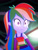 Size: 1345x1776 | Tagged: safe, imported from derpibooru, screencap, rainbow dash, eqg summertime shorts, equestria girls, raise this roof, :|, belt, clothes, cropped, cutie mark, cutie mark on clothes, fall formal outfits, huh, looking at something, multicolored hair, sleeveless, solo, surprised face, what the hay?