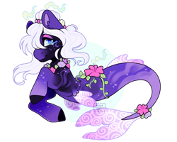 Size: 1280x1024 | Tagged: safe, artist:h-analea, imported from derpibooru, oc, oc only, merpony, seapony (g4), adoptable, blue eyes, colored pupils, dorsal fin, eyelashes, female, fins, fish tail, flower, jewelry, looking at you, necklace, simple background, solo, tail, transparent background, wingding eyes