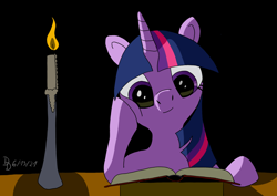 Size: 1920x1358 | Tagged: safe, artist:darkdabula, imported from derpibooru, twilight sparkle, pony, book, candle, night, reading, simple background, solo