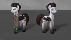 Size: 2560x1440 | Tagged: safe, artist:quvr, imported from derpibooru, oc, oc only, bat pony, fallout equestria, bat pony oc, bat wings, clothes, male, pipbuck, reference sheet, simple background, wings