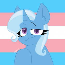 Size: 750x750 | Tagged: safe, artist:sketchy-pfps, imported from derpibooru, trixie, pony, unicorn, female, headcanon, mare, pride, pride flag, pride month, trans female, trans trixie, transgender, transgender pride flag