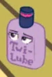 Size: 171x253 | Tagged: safe, artist:momoiro-kun, imported from derpibooru, twilight sparkle, bottle, cropped, explicit source, inanimate tf, lube, transformation, twilight is not amused, twilight sparkle is not amused, twitem, unamused, wat