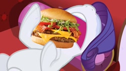 Size: 1280x720 | Tagged: safe, artist:heyitshayburgers, edit, edited screencap, imported from derpibooru, screencap, rarity, pony, lesson zero, burger, cheeseburger, crying, female, food, hamburger, mare, solo