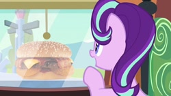 Size: 1280x720 | Tagged: safe, artist:heyitshayburgers, edit, edited screencap, imported from derpibooru, screencap, starlight glimmer, the crystalling, burger, cheeseburger, food, hamburger, western bacon cheeseburger