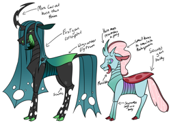 Size: 3573x2615 | Tagged: safe, artist:eonionic, imported from derpibooru, ocellus, queen chrysalis, changedling, changeling, alternate design, headcanon, high res, simple background, white background