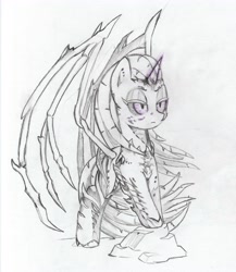 Size: 3726x4293 | Tagged: safe, artist:foxtrot3, imported from derpibooru, alicorn, pony, zerg, braid, glowing horn, horn, kerrigan, mutated, ponified, pose, sc2, skeletal wings, solo, starcraft, starcraft 2, the swarm, wings