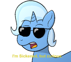 Size: 688x602 | Tagged: safe, artist:xppp1n, imported from ponybooru, trixie, pony, unicorn, female, i'm sickened but curious, johnny bravo, mare, meme, open mouth, ponified, ponified meme, simple background, solo, text, transparent background