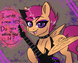 Size: 4096x3326 | Tagged: safe, edit, editor:edits of hate, imported from twibooru, apple bloom, scootaloo, sweetie belle, pegasus, pony, /mlp/, cutie mark crusaders, electric guitar, guitar, image, makeup, makeup blush, mascara, musical instrument, png, solo, unofficial edits thread