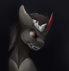 Size: 1806x1859 | Tagged: safe, artist:tenebrisnoctus, imported from derpibooru, king sombra, pony, unicorn, black background, bust, fangs, male, simple background, solo, stallion