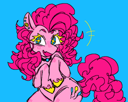 Size: 1326x1063 | Tagged: safe, artist:hotjerkshit, imported from derpibooru, pinkie pie, earth pony, pony, alternate hairstyle, beautiful, bipedal, choker, colored eyelashes, colored hooves, ear piercing, earring, eyebrows, jewelry, piercing, pretty, simple background, unshorn fetlocks