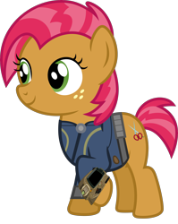 Size: 7000x8788 | Tagged: safe, artist:luckreza8, artist:ponygamer2020, imported from derpibooru, babs seed, earth pony, pony, fallout equestria, one bad apple, absurd resolution, adorababs, clothes, cute, cutie mark, fallout, female, filly, happy, jumpsuit, pipboy, simple background, smiling, solo, transparent background, vault suit, vector