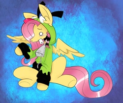 Size: 2048x1707 | Tagged: safe, artist:kr0wnedkl0wn, imported from derpibooru, fluttershy, pegasus, pony, antonymph, clothes, coontails, ear piercing, earring, fluttgirshy, gir, hoodie, jewelry, piercing, simple background