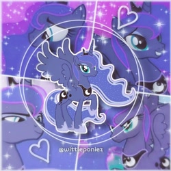 Size: 716x716 | Tagged: safe, edit, editor:wittleponiez, imported from derpibooru, screencap, princess luna, alicorn, pony, angry, collage, confident, editor, female, frown, grin, heart, looking at you, mare, moon, night, princess, smiling, smiling at you, smirk, solo, sparkles