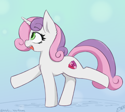 Size: 3500x3141 | Tagged: safe, artist:endo, imported from derpibooru, sweetie belle, pony, unicorn, cutie mark, extended trot pose, female, high res, mare, older, older sweetie belle, open mouth, open smile, simple background, smiling, solo, the cmc's cutie marks