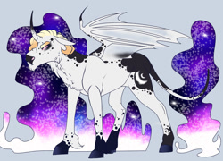 Size: 1280x920 | Tagged: safe, artist:sodafalls, imported from derpibooru, princess luna, pony, alternate design, bat wings, curved horn, gray background, horn, simple background, solo, transgender, wings