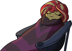 Size: 5080x3626 | Tagged: safe, artist:tjpones edits, edit, imported from derpibooru, sunset shimmer, equestria girls, absurd resolution, background removed, comfy, commission, eyes closed, female, missing accessory, simple background, sleeping, sleeping bag, snug, solo, transparent background