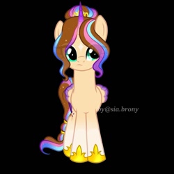 Size: 925x925 | Tagged: safe, artist:sia.brony, imported from derpibooru, oc, oc only, oc:sia, alicorn, pony, alicorn oc, black background, eye clipping through hair, eyelashes, female, frown, hoof shoes, horn, mare, signature, simple background, solo, wings