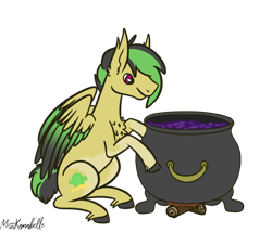 Size: 1750x1500 | Tagged: safe, artist:misskanabelle, imported from derpibooru, oc, oc only, oc:desert sky, pegasus, pony, cauldron, chest fluff, magical lesbian spawn, male, offspring, parent:daring do, parent:rainbow dash, parents:daringdash, pegasus oc, signature, simple background, smiling, solo, stallion, transparent background, two toned wings, unshorn fetlocks, wings