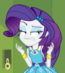 Size: 493x551 | Tagged: safe, imported from derpibooru, screencap, rarity, equestria girls, equestria girls series, holidays unwrapped, spoiler:eqg series (season 2), cropped, dreamworks face, female, frown, gritted teeth, lidded eyes, o come all ye squashful, rarity is not amused, solo, unamused