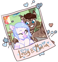 Size: 700x745 | Tagged: safe, artist:lavvythejackalope, imported from derpibooru, oc, oc only, pegasus, pony, commission, duo, grin, hoof hold, indoors, one eye closed, pegasus oc, selfie, side hug, simple background, smiling, transparent background, wings, wink, ych result