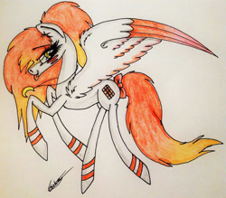 Size: 1917x1683 | Tagged: safe, artist:beamybutt, imported from derpibooru, oc, oc only, pegasus, pony, bow, eyelashes, female, jewelry, mare, necklace, pegasus oc, signature, solo, tail bow, traditional art, two toned wings, wings