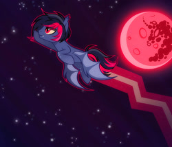 Size: 1531x1312 | Tagged: safe, artist:moonbatz, imported from derpibooru, oc, oc only, oc:dusk bloodmoon, bat pony, pony, blood moon, flying, male, moon, night, solo, stallion