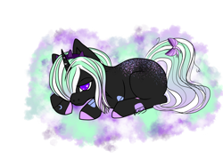 Size: 1032x774 | Tagged: safe, artist:starry-knockout, imported from derpibooru, oc, oc:star pierce, demon, demon pony, original species, pony, unicorn, angry, background, blank flank, bow, butt freckles, cloud, colored pupils, cute, disturbed, female, filly, freckles, gradient mane, gradient tail, hanging, headband, horn, lying down, moon, on a cloud, pastel, simple background, sleepy, smiling, solo, spots, tail, tail bow, transparent background, watermark