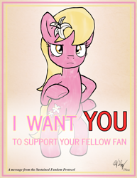 Size: 1275x1650 | Tagged: safe, artist:ebbysharp, imported from derpibooru, lily, lily valley, earth pony, pony, bipedal, female, i want you, parody, propaganda, propaganda poster, solo, uncle sam