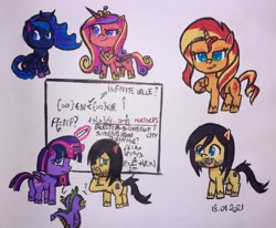 Size: 3295x2720 | Tagged: safe, artist:karadeg, artist:karadeg_(rarity_lover), imported from derpibooru, princess cadance, princess luna, sunset shimmer, oc, oc:karadeg, pegasus, pony, my little pony: pony life, portal combat, what goes updo, spoiler:pony life s02e16, spoiler:pony life s02e17, g4, g4 to g4.5, g4.5, high res, instagram, pony life, ponysona