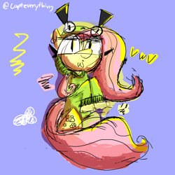 Size: 2000x2000 | Tagged: safe, artist:captdraws, imported from derpibooru, fluttershy, pegasus, pony, antonymph, clothes, costume, cute, fluttgirshy, gir, high res, invader zim, kigurumi, shyabetes, solo