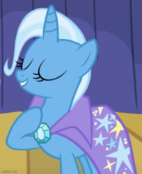 Size: 500x614 | Tagged: safe, imported from derpibooru, screencap, trixie, unicorn, boast busters, season 1, brooch, cape, clothes, cropped, female, jewelry, mare, trixie's brooch, trixie's cape