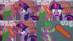 Size: 1280x720 | Tagged: safe, edit, edited screencap, editor:quoterific, imported from derpibooru, screencap, spike, twilight sparkle, alicorn, dragon, pony, season 9, uprooted, spoiler:s09, female, floppy ears, magic, male, mare, open mouth, telekinesis, twilight sparkle (alicorn), winged spike, wings
