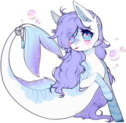 Size: 1177x1147 | Tagged: safe, artist:aniimoni, artist:kitten-in-the-jar, imported from derpibooru, oc, oc only, hybrid, merpony, seapony (g4), blue eyes, blushing, dorsal fin, eyelashes, female, fish tail, flowing tail, heart eyes, open mouth, purple mane, simple background, smiling, solo, tail, transparent background, wingding eyes
