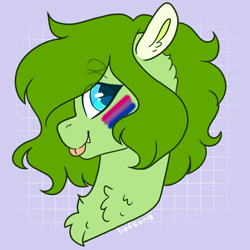 Size: 930x929 | Tagged: safe, artist:liefsong, imported from derpibooru, oc, oc:lief, :p, bisexual, bisexual pride flag, chest fluff, fangs, looking at you, pride, pride flag, pride month, simple background, tongue out