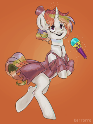 Size: 1126x1502 | Tagged: safe, artist:derrorro, imported from derpibooru, oc, oc only, pony, unicorn, commission, frock coat, hat, microphone, multicolored hair, rainbow hair, solo, top hat