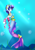 Size: 2049x2927 | Tagged: safe, artist:midfire, imported from derpibooru, rarity, mermaid, merpony, pony, unicorn, blue mane, bubble, crepuscular rays, crown, fish tail, flowing tail, high res, horn, jewelry, mermarity, ocean, regalia, seaponified, solo, species swap, sunlight, tail, underwater, water