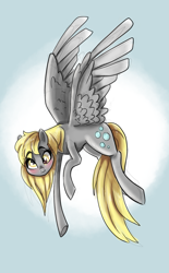 Size: 1241x2000 | Tagged: source needed, safe, artist:smirk, imported from derpibooru, derpy hooves, pony, blushing, flying, full body, solo