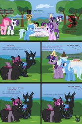 Size: 1419x2136 | Tagged: safe, artist:wheatley r.h., derpibooru exclusive, imported from derpibooru, pinkie pie, rarity, starlight glimmer, trixie, twilight sparkle, oc, oc:lara, oc:myoozik the dragon, oc:red widow, oc:twi clown, oc:w. rhinestone eyes, alicorn, changeling, pony, unicorn, comic:still hungry, angry, bat wings, blue blush, blue changeling, blushing, cake, changeling oc, chocolate fountain, chunkling, clothes, clown makeup, clown nose, comic, crown, cutie mark, cutie mark on clothes, fat, female, food, glasses, hat, honeypot changeling, jewelry, male, mare, net, obese, pink changeling, red nose, regalia, self ponidox, shirt, stallion, swearing, table, top hat, twilight sparkle (alicorn), unicorn twilight, vector, vulgar, watermark, wings