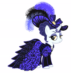 Size: 2452x2504 | Tagged: safe, artist:mylittlepastafarian, imported from derpibooru, moonlight raven, pony, unicorn, alternate hairstyle, clothes, dress, eyeshadow, female, hat, high res, jewelry, lidded eyes, looking at you, makeup, mare, necklace, simple background, smiling, smiling at you, solo, sun hat, white background