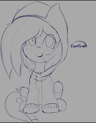 Size: 2350x3000 | Tagged: safe, artist:freefraq, imported from derpibooru, marble pie, earth pony, pony, blushing, clothes, cute, female, filly, high res, hoodie, looking at you, marblebetes, sitting, sketch, smiling, smiling at you, solo