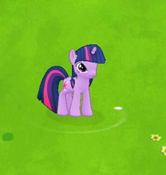 Size: 355x374 | Tagged: safe, imported from derpibooru, twilight sparkle, pony, unicorn, app, female, flower, game, gameloft, grass, mare, mobile game, smiling, solo, unicorn twilight