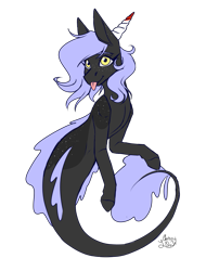 Size: 901x1185 | Tagged: safe, artist:chrissyl0v3, imported from derpibooru, oc, oc only, merpony, seapony (g4), dorsal fin, eyelashes, fins, fish tail, purple mane, simple background, smiling, solo, tail, tongue out, transparent background, yellow eyes