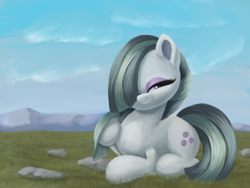 Size: 4000x3000 | Tagged: safe, artist:flusanix, imported from derpibooru, marble pie, earth pony, pony, cute, female, high res, hoof on chest, lidded eyes, looking at you, lying down, marblebetes, mare, prone, smiling, smiling at you, solo