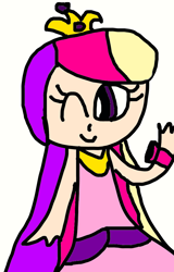 Size: 664x1038 | Tagged: safe, artist:sugarbugjewelpet, imported from derpibooru, princess cadance, human, 1000 hours in ms paint, clothes, crown, dress, female, humanized, jewelry, one eye closed, regalia, simple background, solo, watch, white background, wink