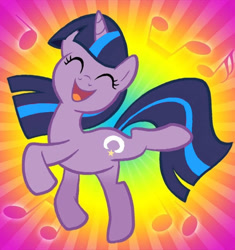 Size: 676x720 | Tagged: safe, artist:shuffle001, edit, editor:pagiepoppie12345, imported from derpibooru, twilight sparkle, twilight twinkle, pony, unicorn, dancing, eyes closed, female, mare, moon, music notes, smiling, solo, stars, unicorn twilight