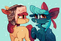 Size: 1280x867 | Tagged: safe, artist:sterfler, imported from ponybooru, apple bloom, oc, female, filly, hat, snow