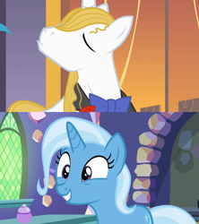 Size: 1280x1440 | Tagged: safe, edit, edited screencap, imported from derpibooru, screencap, prince blueblood, trixie, all bottled up, the best night ever, bluetrix, female, male, pouting, shipping, smiling, straight